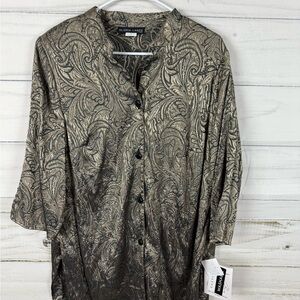 Gloria Lance Casual Black and Gold Button Down Shirt with Unique Pattern